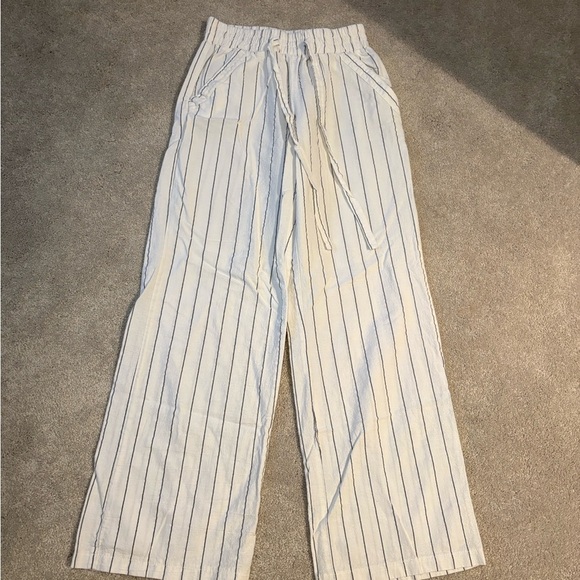 Sienna Sky Pants - Sienna Sky Striped Wide Leg Pants in Cream and Blue
